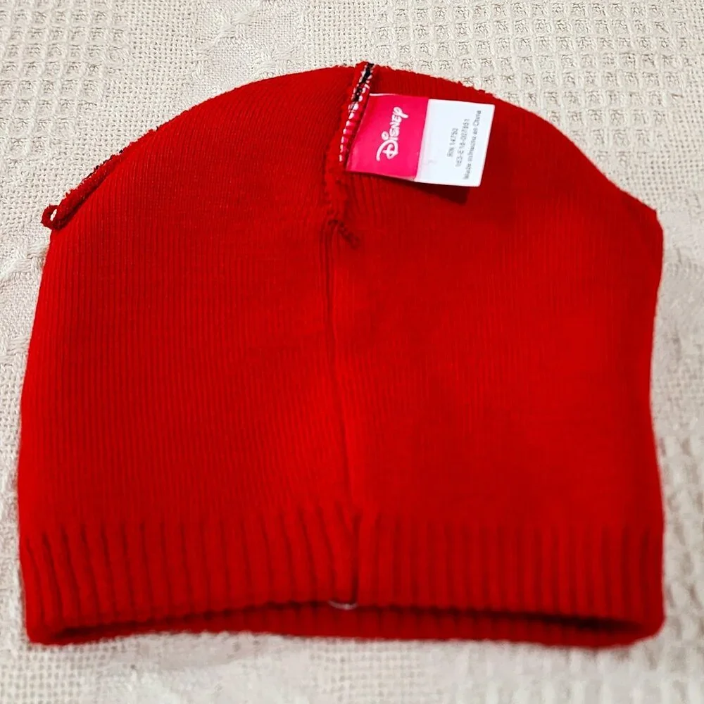 Girls Minnie Mouse Beanie Hat Embroidered Polka Dots Red Black White Bow Disney